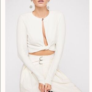 Free people Beach FP Cozumel Cream Ivory Long Sleeve Crop Top Twist Cut Out S